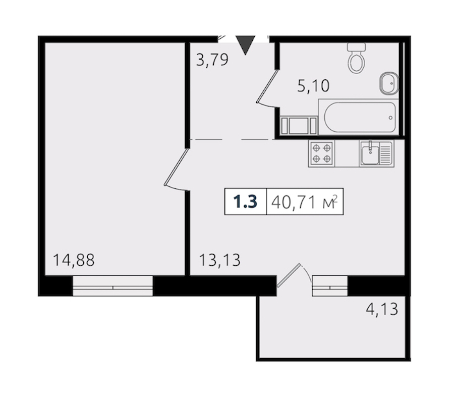 1-комнатная квартира 36.8 м², 8/13 эт., ЖК «Чёрная речка»
